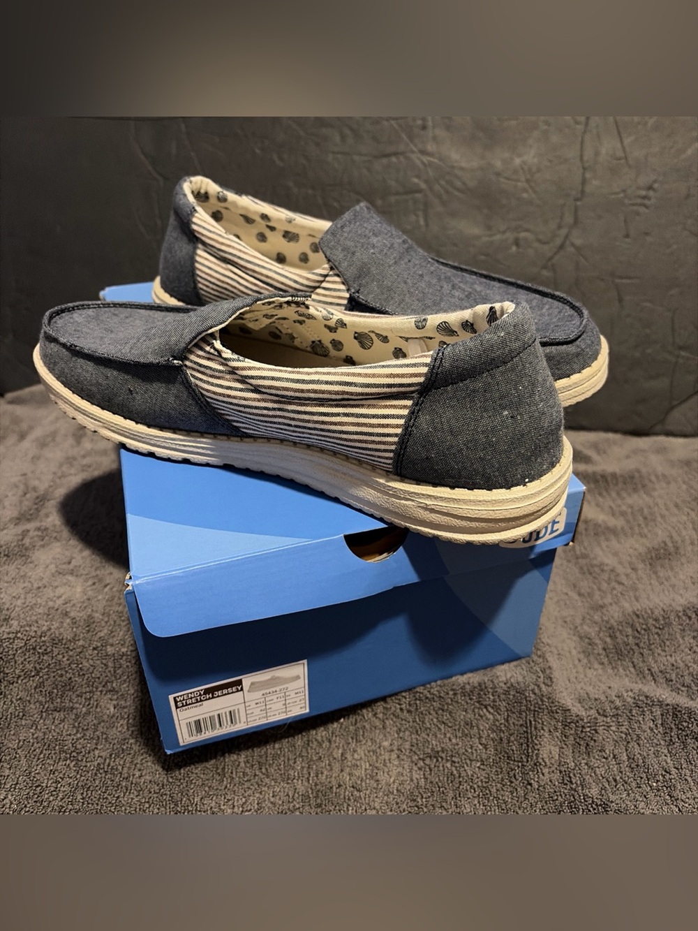 Hey Dude Woman’s Wendy Stretch Jersey Slip-On Casual Shoes Blue/White US 11